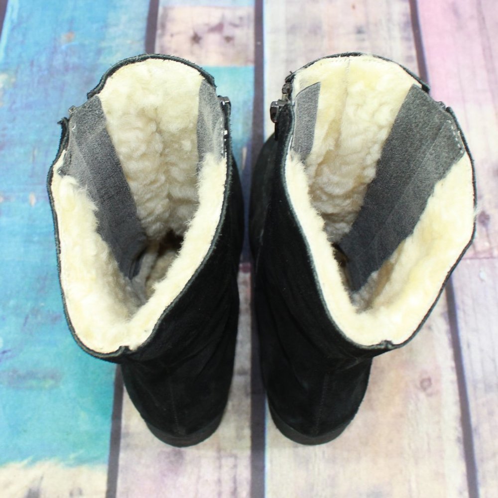 LL Bean Women's Black Suede Double Zipper Shearling Lined Boots Size 9 Inch - Picture 6 of 9
